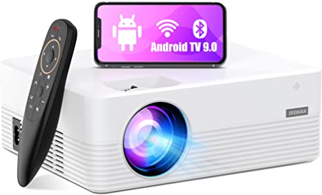Mini Projector with Android TV 9.0, JEEMAK 6000L Wireless WiFi Video Projectors with Smartphone Screen Mirroring, Bluetooth 1080P Supported LED Portable Movie Projector for Home Outdoor Theater