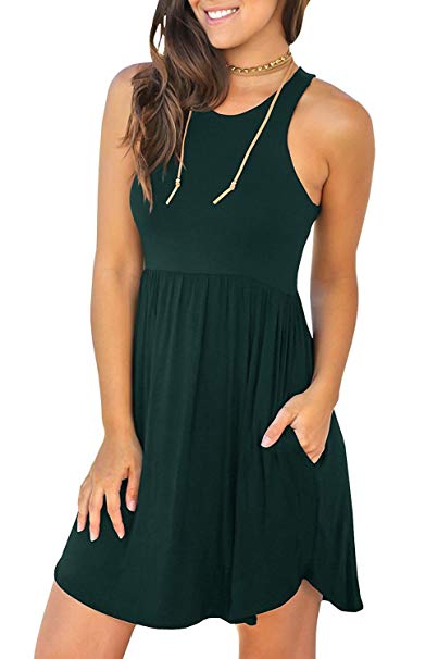 Unbranded Women's Sleeveless Loose Plain Dresses Casual Short Dress with Pockets