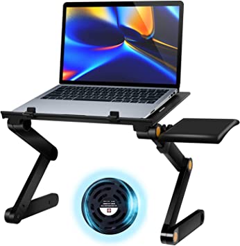 Uten Laptop Stand, Adjustable Folding Desk Riser with Mouse Pad, Ergonomic Laptop Stand, Laptop Holder for Desk Bed Sofa with 2 Fans