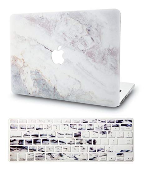 KEC Laptop Case for MacBook Pro 13" (2018/2017/2016) w/ Keyboard Cover Plastic Hard Shell A1989/A1706/A1708 Touch Bar (White Marble 2)