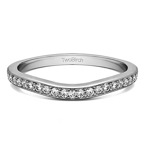 Sterling Silver Dainty Curved Tracer Band with Diamonds (G-H,I2-I3) (0.25 ct. tw.)