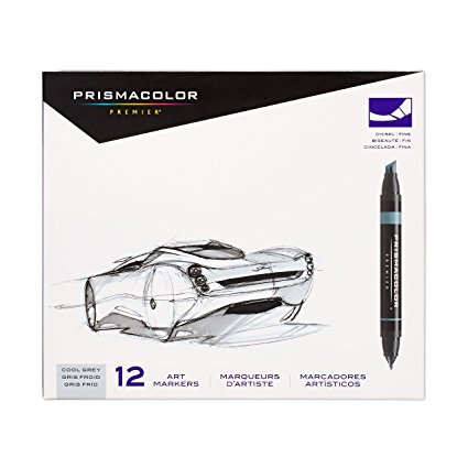 Prismacolor Premier Double-Ended Art Markers, Fine and Chisel Tip, Cool Grey, 12-Count