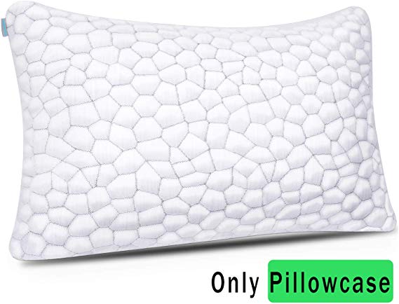 Shredded Memory Foam Pillows for Sleeping Cooling Bamboo Pillow with Adjustable Loft Hypoallergenic Bed Pillows for Side and Back Sleepers Removable Cover Queen Size (White, Queen Pillow Cover)