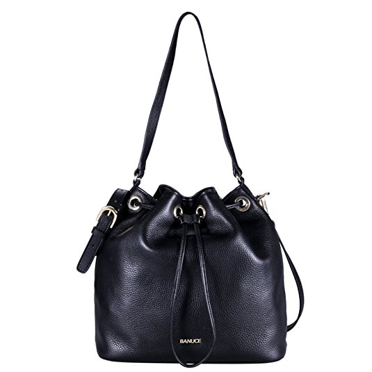 Banuce Drawstring handbags for Women Large Capacity Shoulder Bag Genuine Leather Messenger Bag