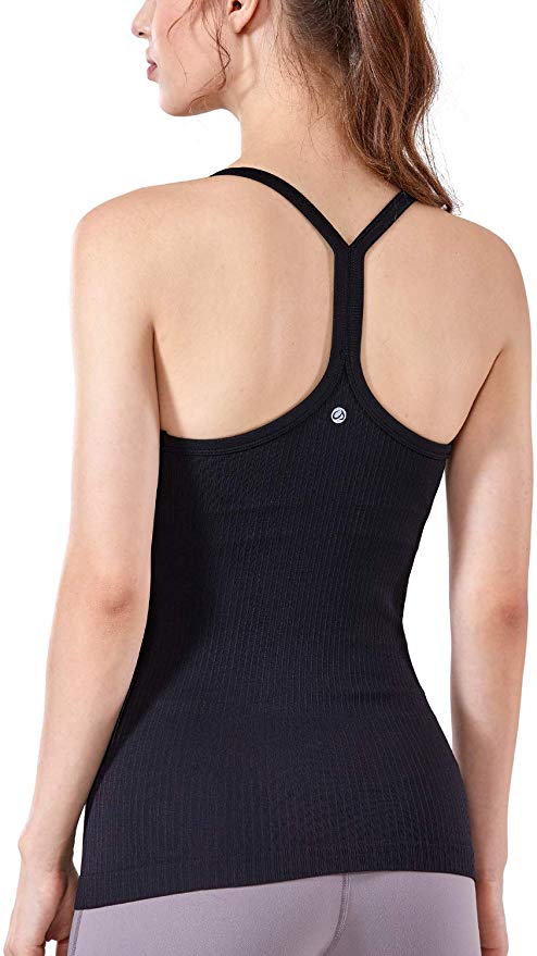 CRZ YOGA Seamless Workout Tank Tops for Women Racerback Athletic Camisole Sports Shirts with Built in Bra