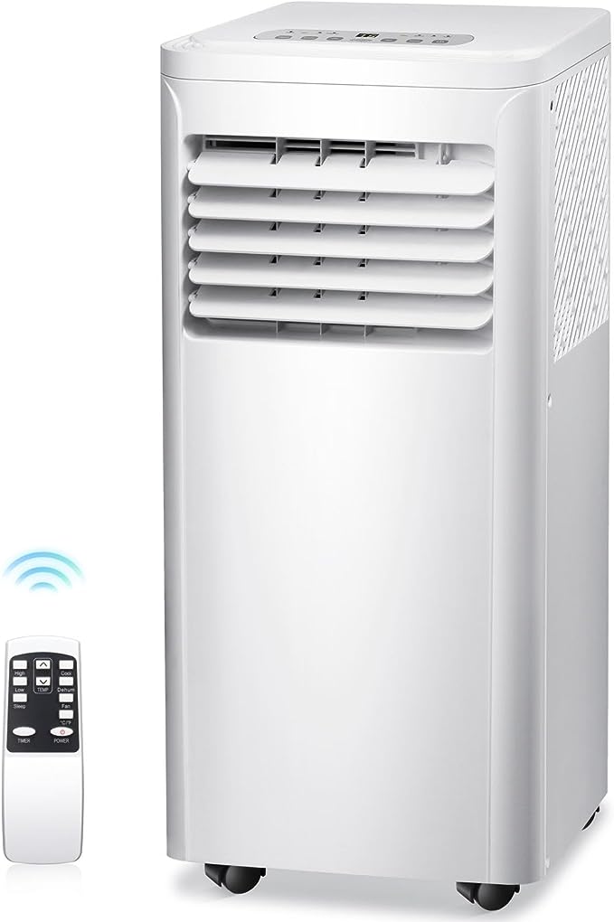 R.W.FLAME 8,000 BTU Portable Air Conditioner with Remote Control, Portable AC Unit for Room Up to 350 Sq.Ft, 3-in-1 Air Conditioner with Digital Display,24Hrs Timer,Installation Kit for Home, White