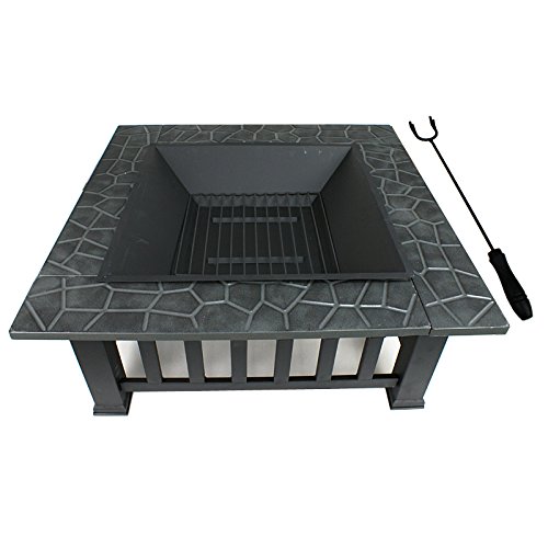 ZENY Fire Pit 32" Outdoor Square Metal Firepit Backyard Patio Garden Stove Wood Burning Fire Pit Fireplace w/Waterproof Cover, Black