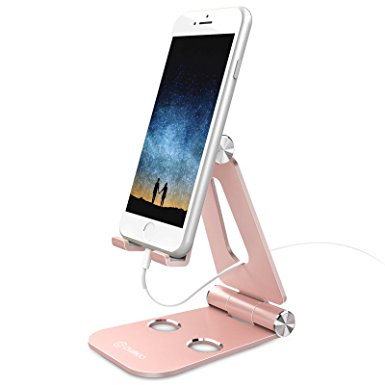 Quirkio - Cell Phone Stand, Dock Cradle, Holder, Foldable Multi-Angle Desktop Holder,For all Android Smartphone, iPhone 8/8 Plus/7/7 Plus iPhone X Galaxy Note 8, charging, (Rose Gold)…