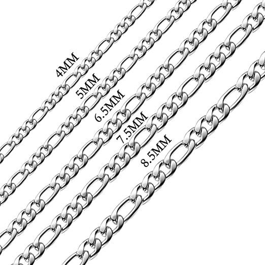 16 Inches To 30 Inches Figaro Chain Necklace 4MM To 8.5MM Stainless Steel Figaro Link Chain for Men Women