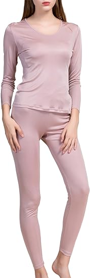 METWAY Women's Silk Long Johns Mulberry Silk Long Underwear Silk Thermal Underwear Sets Winter Silk Base Layer