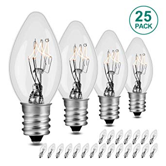 7 Watt Night Light Replacement Bulbs, Salt Lamp Light Bulb, Flea Traps, Electric Window Candle Bulb, Night Lamps &Christmas Lights Incandescent E12 Socket C7, 25 Packs