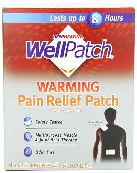 WellPatch Warming Pain Relief Heat Patch, 4 large patches, 5"x4" (13x10 cm) each