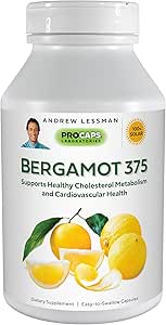 ANDREW LESSMAN Bergamot 375-30 Capsules - High Potency, Standardized Extract. No Additives. Small Easy to Swallow Capsules