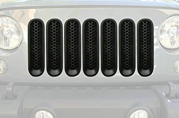 [ New Upgrade Clip in Version ] Matte Black Front Grill Mesh Grille Inserts Kit for Jeep JK Wrangler 2007-2015 - 7 Pieces