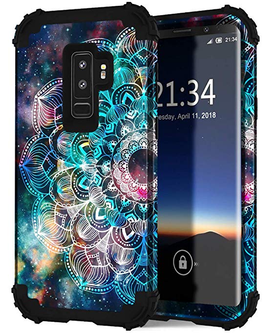 Galaxy S9 Plus Case, SM-G965 Case, Hocase Heavy Duty Protection Shockproof Silicone Rubber Hard Plastic Hybrid Dual Layer Protective Phone Case for Samsung Galaxy S9 Plus 2018 - Mandala in Galaxy