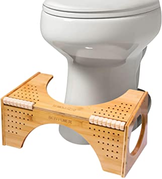 BQYPOWER Adjustable Bamboo Squatting Toilet Stool, Portable Bathroom Squatting Urinal, Non-Slip Toilet Potty Step Stool with Built-in Foot Massager to Boost Blood Circulation