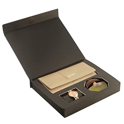 LOVO Gold Polyurethane Women's Wallet, Watch and Perfume Combo Set (LOVO GOLDEN SKU 1)