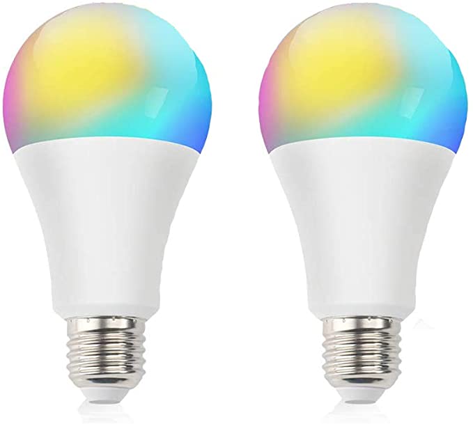 Smart WiFi Light Bulb,LED RGB Color Changing, 4000K 100W Equivalent, Compatible with Alexa and Google Home Assistant, No Hub Required, A19 E26 Multicolor 10W 1100lm LED Light Bulb ,SuEiko,Pack of 2