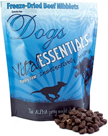 Vital Essentials Freeze Dried Beef Nibblets - USA Made - All Natural Raw - Nutrient Dense - Grain Free Dog Food - 1 LB Resealable Bag