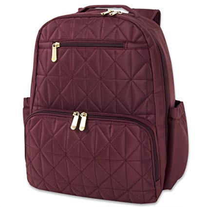 Quilted Diaper Bag Backpack with Insulated Compartment, Changing Pad – 2 Piece Set (Burgundy)