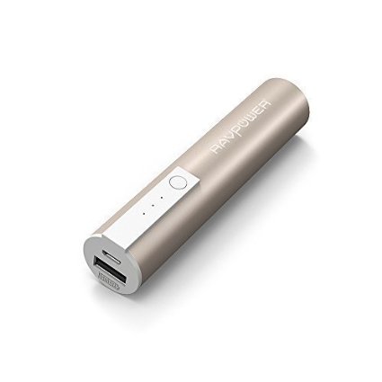 Portable Charger RAVPower 3350mAh 3rd Gen Luster Mini Portable Charger External Battery Pack Power Bank With iSmart Technology For iPhone, Android, Galaxy, Windows Smartphones and More - Gold