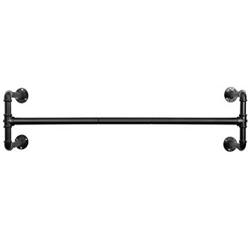 SONGMICS Wall-Mounted Clothes Rack, Industrial Pipe Clothes Hanging Bar, Space-Saving, 43.3 x 11.8 x 11.5 Inches, Holds up to 132 lb, Easy Assembly, for Small Space, Black UHSR64BK