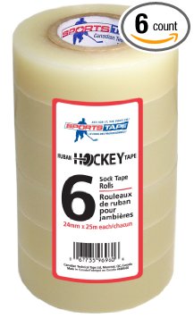 Clear Hockey Tape. Poly Sock Tape. Easy Stretch, Easy Rip. 6 Pack. SportsTape - Made in North America for Hockey.