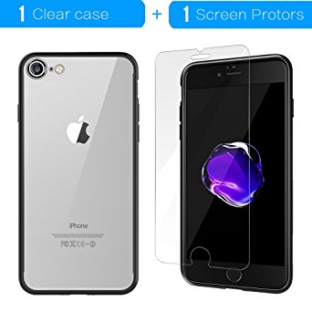 iPhone 7 Case,IMABAO Protective Kit Bundle with [iPhone 7 Glass Screen Protector] Rugged Protection Anti-Slip Grip [Shockproof Bumper] Anti-Scratch Back Slim Fit - Clear