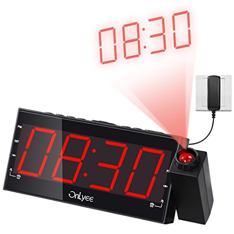 PPLEE 1.8" LED Dimmable Projection Clock Radio with FM,Cellphone Charging Port,Dual Alarm,Sleep Timer,Snooze