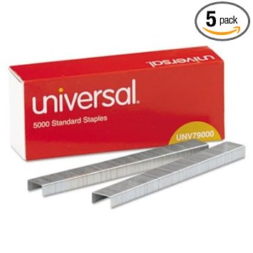UNIVERSAL OFFICE PRODUCTS 79000VP Standard Chisel Point 210 Strip Count Staples, 5,000/Box, 5 Boxes per Pack