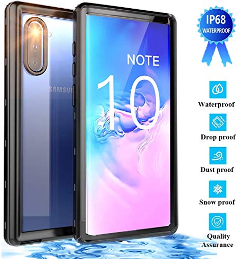 YOGRE Waterproof Case for Samsung Galaxy Note10 with 2 Sensitive Finger Scanner, IP68 Certified Underwater Full Sealed for Dropproof Dustproof Snowproof Cover Cases (6.3 Inch, Black&Clear)