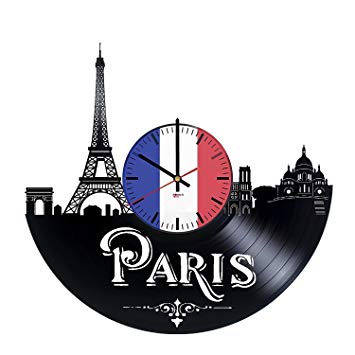 BorschToday Paris Skyline Design Handmade Vinyl Record Wall Clock - Get unique living room, bedroom or nursery wall decor - Gift ideas for adults and youth ??“ City Of France Unique Modern Art