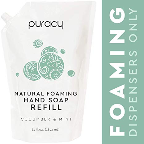 Puracy Natural Foaming Hand Soap Refill, Cucumber & Mint, Sulfate-Free Hand Wash, 64 Ounce