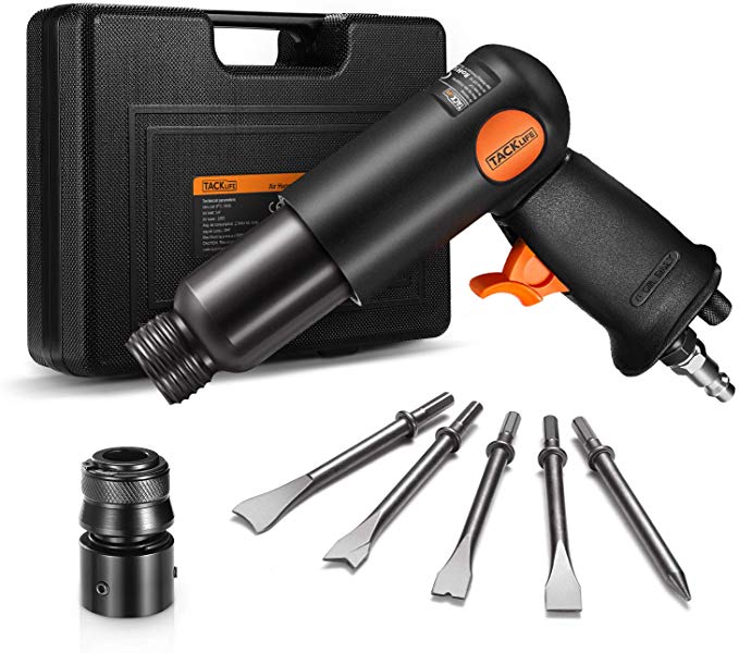 TACKLIFE Air Hammer 3500 BPM, Standard 0.4 Round Shank, Quick-Change Retainer without Removing, Anti-Slip Rubber Grip, Pneumatic Shovel Hammer with Case | TK7809