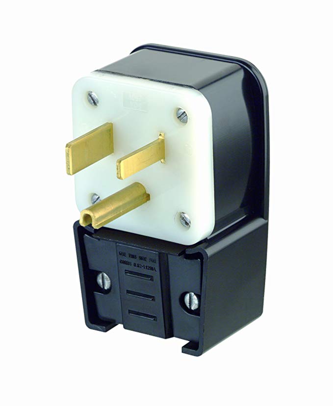 Leviton 9650-P 50 Amp, 250 Volt, Straight Blade, Plug, Industrial Grade, Grounding, Angle, Black