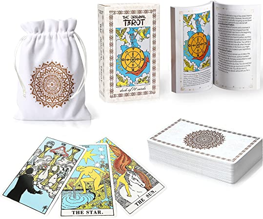 YoMont Original Tarot Cards with Guidebook & Velvet Pouch Bag, Tarot Cards Deck Set for Beginners and Expert Readers-White