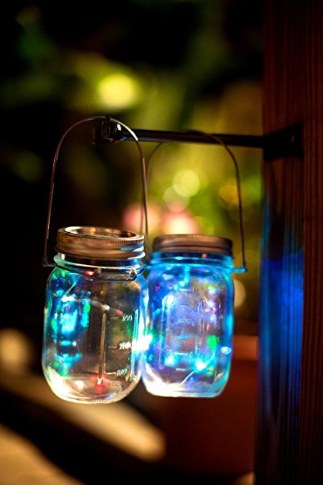 Solar Mason Jar Lights LED Colorful String Fairy Lights Lid Insert for Garden Deck Patio Wedding Holiday Decor by Feiuruhf(Mason Jar,Handle Included) (1 pack)