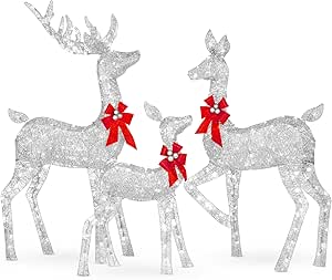 Best Choice Products 3-Piece Large Lighted Christmas Deer Family Set 5Ft Outdoor Yard Decoration with 360 LED Lights, Stakes, Zip Ties - Silver