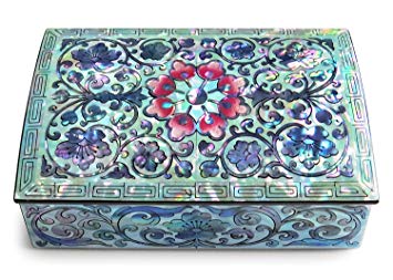 MADDesign Jewelry Trinket Box Mother of Pearl Inlay Lacquered Flower Pink
