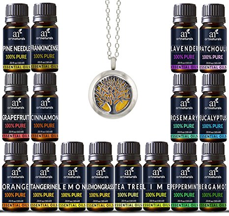 ArtNaturals Therapeutic-Grade Aromatherapy Essential Oil Set – (16 x 10ml) Included Aromatherapy Necklace - Top 16 Pure of the Highest Quality Oils – Peppermint, Tea Tree, Lavender, and Eucalyptus