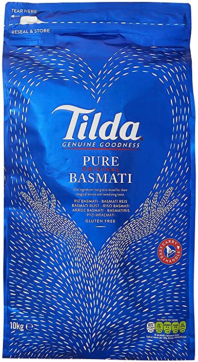 Tilda Gluten Free Pure Easy Cook Basmati Rice for Indian Curries, Biriyani and Pilaf Dishes - 10kg Bag