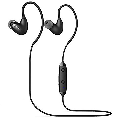 AUKEY Bluetooth 4.1 Headset Earhook Design Sports Headphone, Built-in Microphone, Hands-free Calling with Multi-function Button for iPhone, Samsung, HTC, iPad, Tablet, PC and Other Bluetooth Devices (EP-B16, Black)