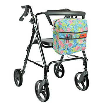 Rollator Bag by Vive - Universal Travel Tote for Carrying Accessories on Wheelchair, Rollator, Rolling Walkers & Transport Chairs - Lightweight Handicap Medical Mobility Aid, Green Paisley