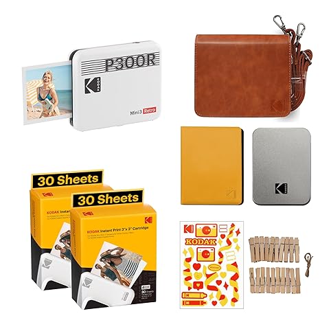 KODAK Mini 3 Retro 4PASS Portable Photo Printer (3x3 inches)   68 Sheets Gift Bundle, White