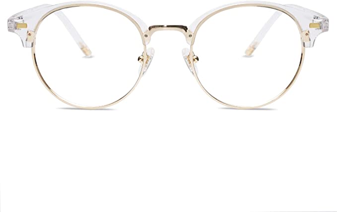 SOJOS Round Clear Glasses for Women Blue Light Blocking Computer Non Prescription Anti Eyestrain Half Frame SJ5079