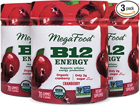 MegaFood B12 Energy - Vitamin B12 Gummy for Cellular Energy Support - Vegan, Gluten-Free, Non-GMO - Cranberry - 70 Gummies (35 Servings) - Amazon Exclusive 3 Pack