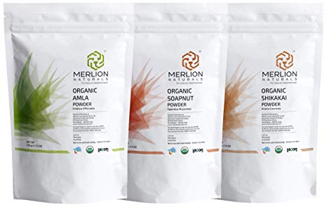Merlion Naturals Organic Amla, Reetha & Shikakai Powder, Hair Care Combo 300 gm (3 x 100gm each) ; NPOP India and USDA NOP Organic Certified