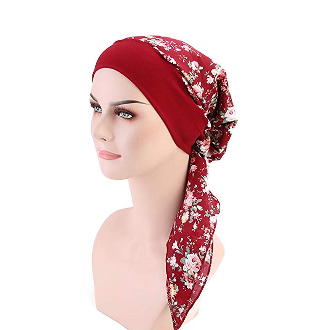 Vintage Women Elastic Wide Band Head Scarf Cotton Turbans Print Bonnet Multifunction Night Sleep Hat Chemo Hair Loss Wrap Cap