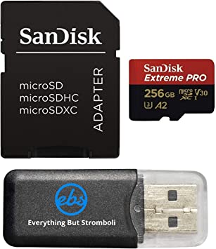 SanDisk Extreme V30 A2 256GB Micro SD Pro Card for DJI Air 2S Drone (SDSQXCZ-256G-GN6MA) UHS-I U3 Class 10 160MB/s Read Speed SDXC Bundle with (1) Everything But Stromboli MicroSDXC Memory Card Reader