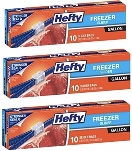 Hefty Slider Gallon Freezer Bags 10 Count (Pack of 3)